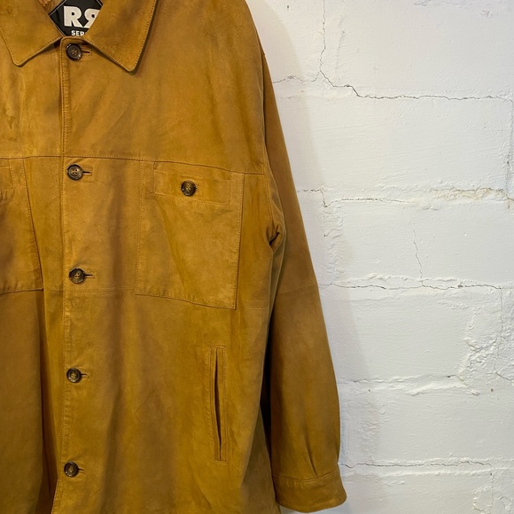 RR Serra Mens Tan Suede Cost 3/4 Length with Pockets Button Closure Lined - Picture 6 of 15